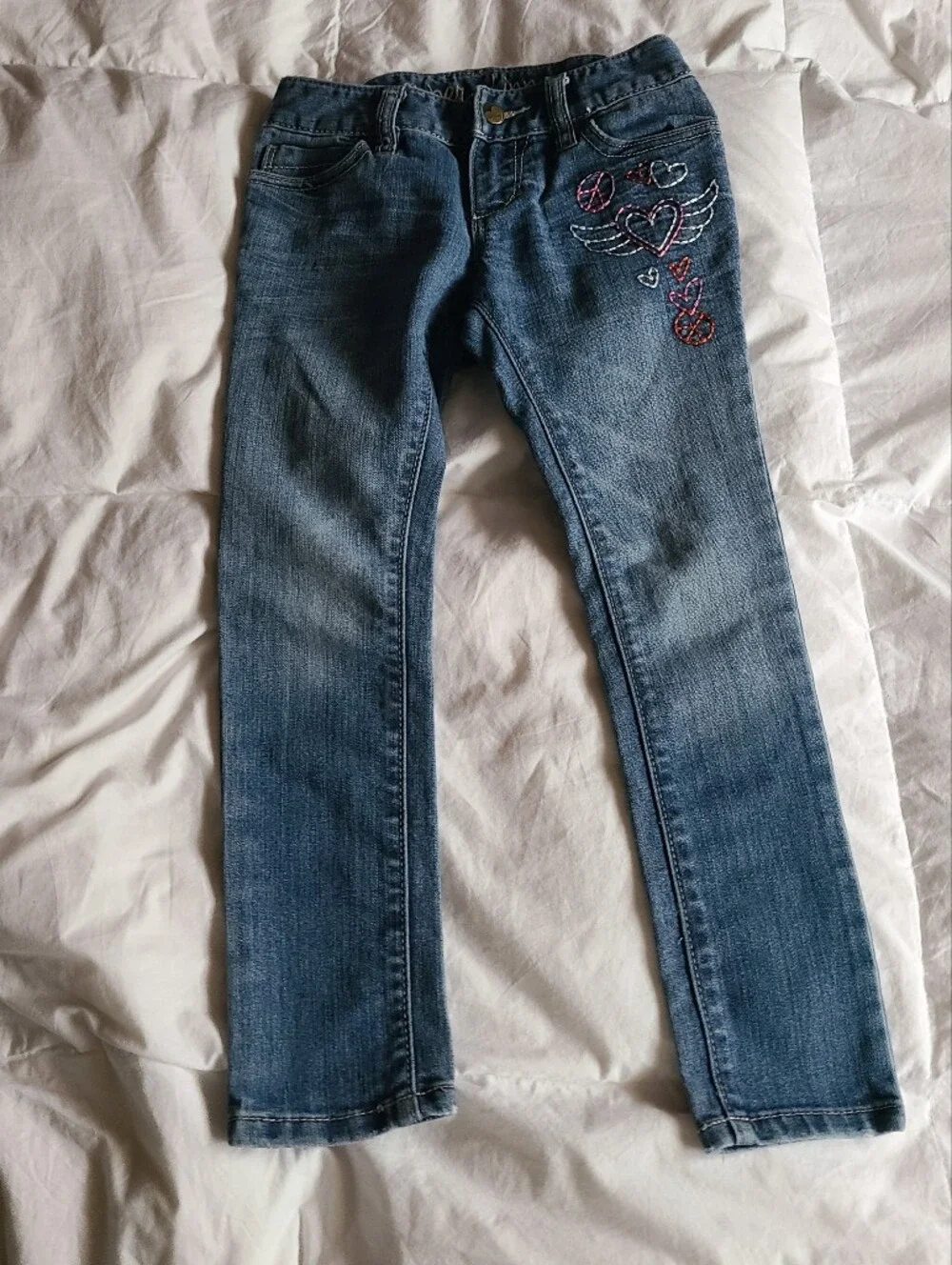 Old Navy Light Blue Skinny Jeans with Embroidered Hearts